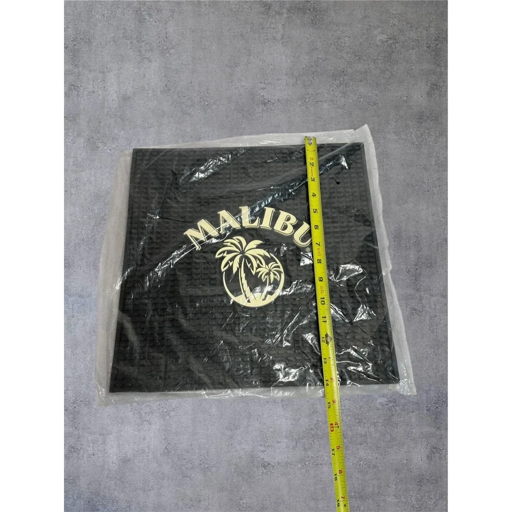 Malibu Rum Bar Mat 14x14 Black NEW Rubber Square Spill‎ Service Mat Logo